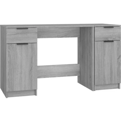 Image of vidaXL Desk with Side Cabinet Grey Sonoma Engineered Wood Office Study