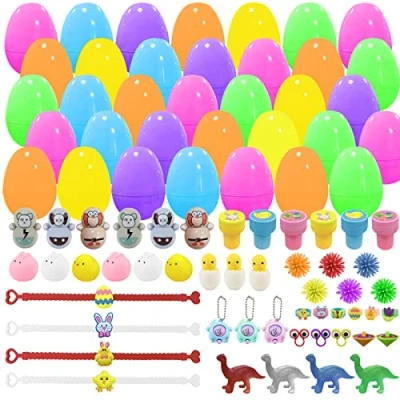 Image of Jsdoin 48PCS Easter Eggs Hunt Kit, Kinder Surprise Egg with Novelty Toys Colorful Blind Box for Party Favors Games Gifts Kids Basket Stuffers Fillers, Pink