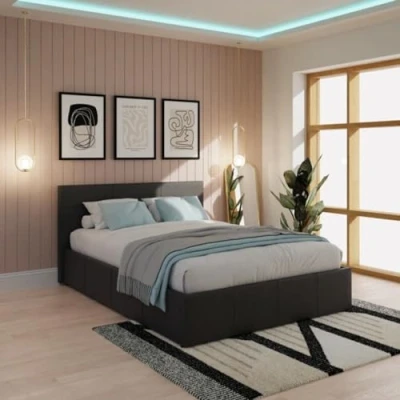 Image of GFW Classic Leather Upholstered Ottoman Storage Bed With Gas Side Lift &amp; Under Storage, Small Double, Black