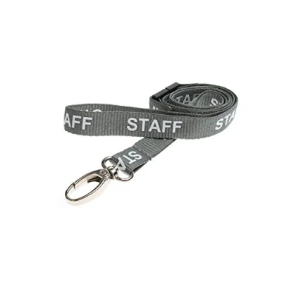 Image of Staff Lanyard Neck Strap Grey 15mm Wide with Metal Clip and Safety Breakaway for ID Card Pass Badge Holders, Office, Work, NHS, Teachers, School (20)