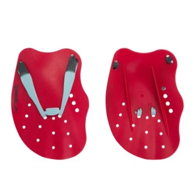 Image of Speedo Unisex Tech Paddle Hand Paddles for Swimming Training Aids, Lava Red/Chill Blue/Grey, S