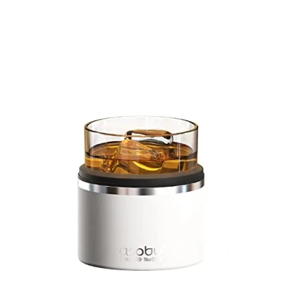 Image of asobu Insulated Whiskey Glass and Stainless Steel Sleeve (White)