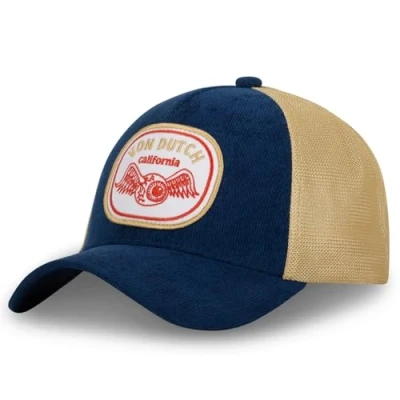 Image of Von Dutch Men&#039;s &amp; Women&#039;s Cap, CORDUROY Trucker Adjustable, Dark Blue/Yellow, One Size