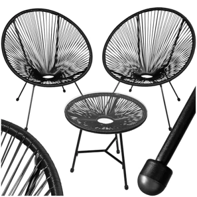 Image of TecTake® Garden Furniture Bistro Set 2 Chairs &amp; 1 Table Retro Egg in Acapulco Style Weather Resistant Indoor Outdoor Use for Patio, Terrace or Balcony Black