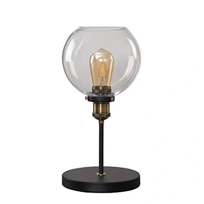 Image of MiniSun Industrial Steampunk Style Black and Gold Table Lamp with a Clear Glass Globe Shade Complete 4w LED Filament Bulb [2700K Warm White]