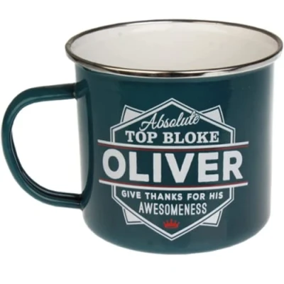 Image of FabFinds Coffee Mug Personalised Enamel Tea Cup (Oliver)