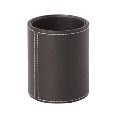 Image of OSCO Brown Faux Leather Pen Pot Pencil Holder Desk Tidy Office Organiser Makeup Storage Cosmetics Display H10.5 x W8.7 D8.7 cm