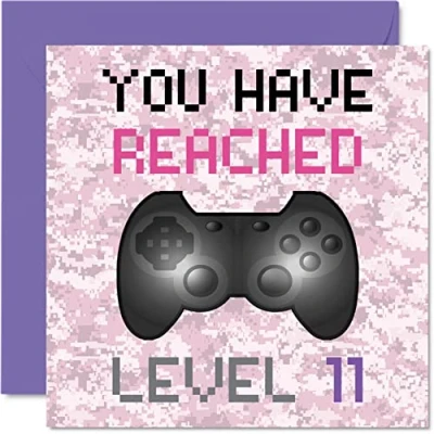 Image of 11th Gamer Birthday Card You Have Reached Level 11 Girls Cards, Kids Games Age Eleven Eleventh Greeting Video Game Gaming Daughter Granddaughter Niece 145mm x