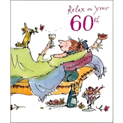 Image of Woodmansterne Quentin Blake Female 60th Birthday Card Time for The Sofa