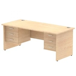Image of Impulse 1800x800mm Desk Maple Top Panel Leg 2x3 Drawer Fixed Pedestal