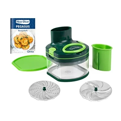 Image of Genius Nicer Dicer Pegasus Vegetable Chopper 10 Pieces Hand Pull Lid Low Force Cutter for Fast &amp; Safe Working Fine Grate + Coarse Cutting