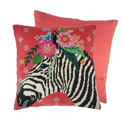 Image of Trimits Half Stitch Cross Cushion Kit, Back Included, Pre Printed Canvas, Yarn and Needle Included 40 x 40cm (15.75 15.75in), Zebra