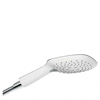 Image of hansgrohe Raindance Select E 150 water saving hand shower, 3 spray modes, 9 l/min, white/chrome