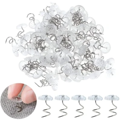 Image of Pleenild 130 Pcs Clear Head Twist Pins Plastic Upholstery Pin for Repairing Sagging Headliners Drapery Slip Covers Mattress Pads Crafts