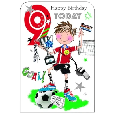 Image of Jonny Javelin Boy Age 9 Birthday Card Footballer