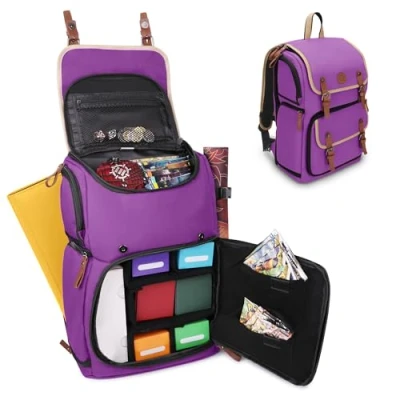 Image of ENHANCE Designer Edition Trading Card Full Sized Backpack MTG Deck Bag, Binder Space, TCG Box Storage, Playmat Holder Compatible with Magic the Gathering, Pokemon, (Canvas Look Purple)