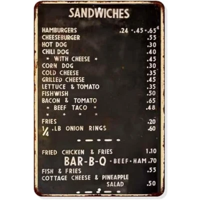 Image of 1940&#039;s Diner Menu Sign Restaurant Decor Signs 50s Decoration Retro Home Vintage Plaque Wall Art Tin Kitchen Lunch Gift 6 * 8 in