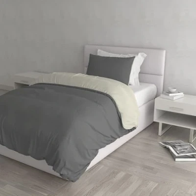 Image of Natural Colour Duvet Cover Set, Smoke gray/Cream, Single