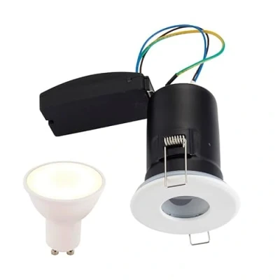 Image of Saxby 61061 Matt White ShieldPLUS Fixed IP65 Downlight with 5W Cool LED Lamp