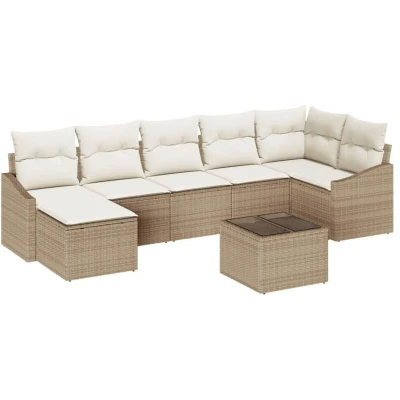Image of vidaXL 8 Piece Garden Sofa Set with Cushions Brown Poly Rattan