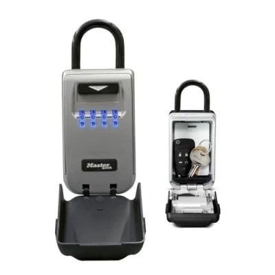 Image of MASTER LOCK Portable Light Up Dial Key Safe with Shackle, Medium 175 x 72 52 mm, Outdoor, for Home Office Industries Vehicles