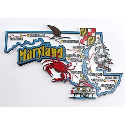 Image of World By Shotglass Maryland State Map and Landmarks Collage Fridge Souvenir Collectible Magnet FMC