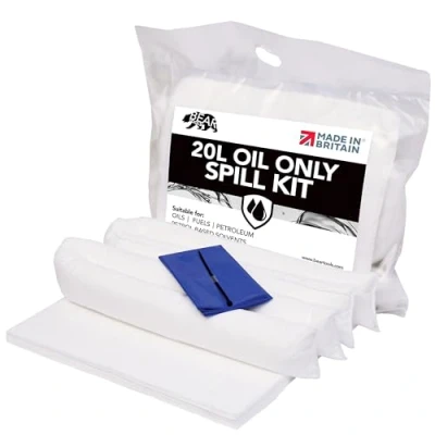 Image of 20L Oil and Fuel Spill Kits, UK Manufactured, White, Repels Water, Can be used For Oils, Based Fluids, Fuels, Lubricants, Hydrocarbon Fluid Indoor/Outdoor Use, On the go Bag