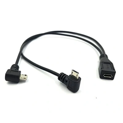 Image of Duttek Micro USB Splitter Cable, 1 to 2 Female Double Male Right Angle 90 Degree Converter High Speed Charging Cable Cord 25CM/10 Inch