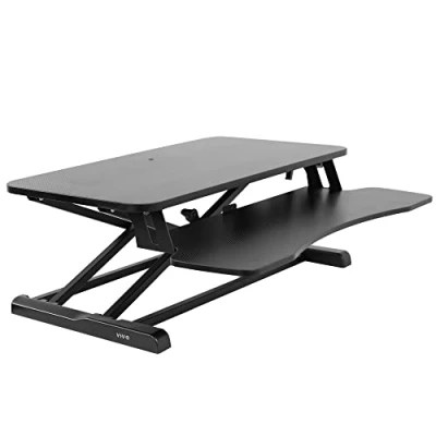 Image of VIVO Standing 81 cm Desk Converter, Height Adjustable Riser, Sit to Stand Dual Monitor and Laptop Workstation with Wide Keyboard Tray, Carbon Fiber