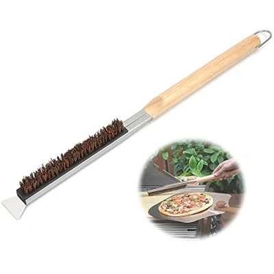 Image of Pizza Oven Brush,Pizza Stone Cleaning Brush with Scraper,Barbecue Grill Tool Wood Handle,Pizza Kitchen Accessories,Cleaning for Kitchens,Portable BBQ Bake Tool……