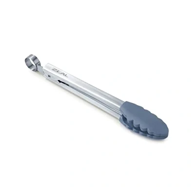 Image of Zeal Silicone Mini Kitchen Cooking Tongs with Stainless Steel Handle Perfect for Cooking, Grilling, BBQ, Air Fryer, and More, Heat Resistant, BPA Free, Easy to Clean, 20cm, Provence Blue