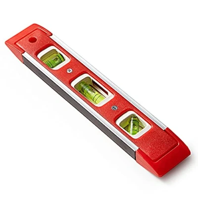 Image of Dekton 9 Inch Spirit Level with Strong Magnetic Base, 45 Degree Vial, Horizontal and Vertical Vials, Hanging Hole, Durable Polystyrene Construction Ideal for Precision Leveling Alignment Tasks
