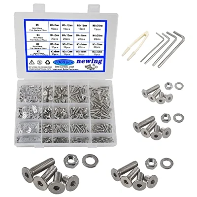 Image of newlng 1065pcs M2 M3 M4 M5 Screws Set Hex Flat Button Sink 304 Stainless Steel with NutWashers and Wrench for