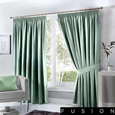 Image of Fusion Duck Egg Blue Blackout Curtains W46 x L90&quot; (117 229cm) Pencil Pleat in 2x Panels Thermal for Bedroom &amp; Living Room Pleated and Drapes
