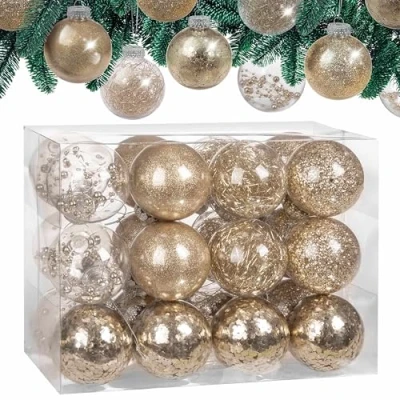 Image of CASARIA® Christmas Baubles 24 Piece Set Shatterproof Transparent Plastic Ornaments 6cm Diameter Customisable Champagne Ideal for Tree Decorations and Festive Home Décor