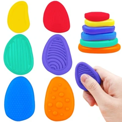 Image of Cuackamily 6 PCS Fidget Toy Set,Textured Soft Worry Stone Toys,Sensory Finger Toy,Fidget Stress Calming Toys for Students, Anxiety Relief ADHD, ADD, Autism, Adults, Kids