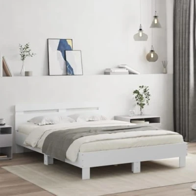 Image of vidaXL Bed Frame with LED Headboard White/203x145x70cm