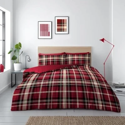Image of GC GAVENO CAVAILIA Geometric Double Duvet Cover Sets Check Bedding &amp; Linen Set Hypoallergenic Quilt Red Bed Covers