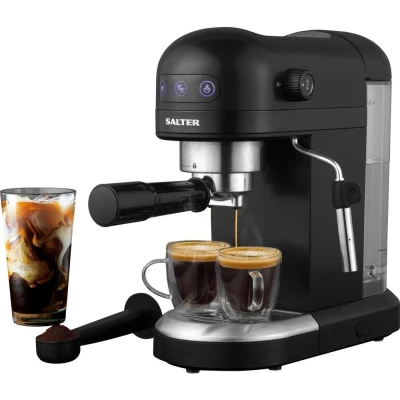 Image of Salter Professional EK5240BO Espirista Coffee Machine BPA Free, Milk Frothing Wand, 1.4 L, For Ground Coffee, Single/Double Function, Touch Panel, 15 Bar Italian Pressure, Latte, Cappuccino, Black