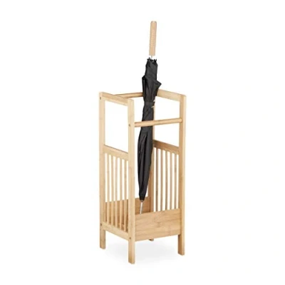 Image of Relaxdays Bamboo Stand, Square, 2 Handles, HxWxD: ca 64 x 25 26.5 cm, Umbrella Holder, Natural Brown, cm