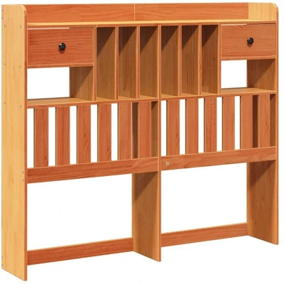 Image of vidaXL Headboard with Storage Bed Solid Pinewood 120 cm Width Wax Brown Bedroom Organization Space Saving