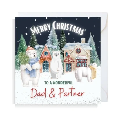 Image of Second Ave Dad &amp; Partner Christmas Polar Bear Square Xmas Holiday Festive Greetings Card