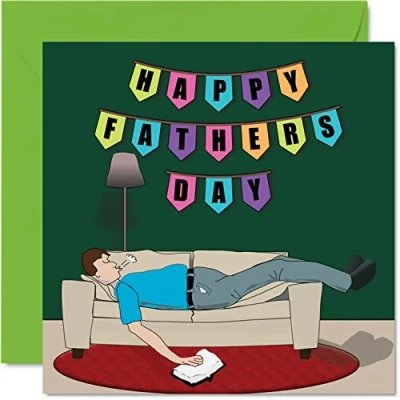 Image of Funny Fathers Day Cards for Dad or Step Sofa Nap Joke Happy Card Dad, Father Gifts, 145mm x Father&#039;s Greeting Gift Daddy Papa