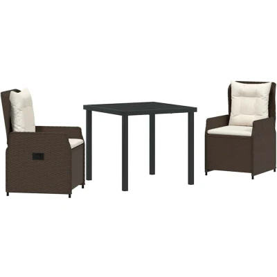 Image of vidaXL 3 Piece Garden Dining Set Brown Poly Rattan