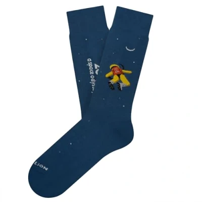 Image of Jimmy Lion x Stanley Kubrick Combed Cotton Socks Sizes 3 7 12 in Half Shaft, 2001 A Space Odyssey Astronaut Blue, 41 46