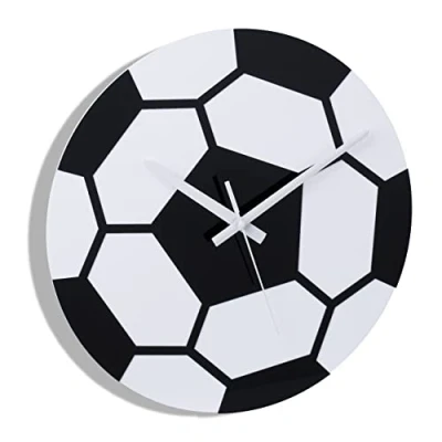 Image of Relaxdays Wall Clock, Football Decor, Battery Powered, Office, Analogue, Second Hand, Room, Diameter 30cm, Black/White, 30 x 4 cm