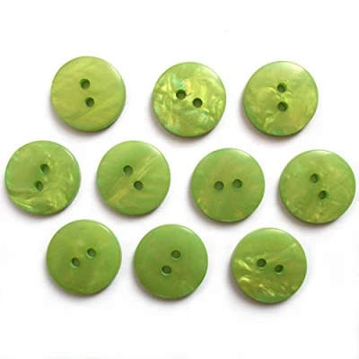 Image of Mother of Pearl Effect Colour Buttons Round 2 Hole Pack 10 (Green, 13mm)