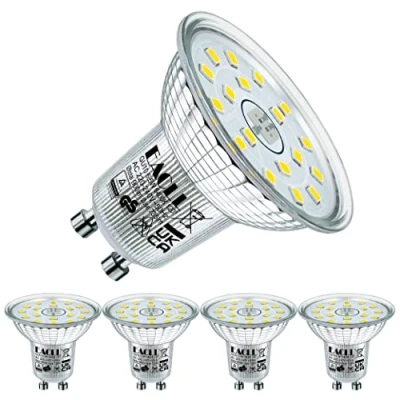 Image of EACLL GU10 LED Bulbs Cool White 6.5W Replaces 100W Halogen Bulbs, Pack of 4, 900 Lumen 6400K, AC 230 V Flicker Free Spotlight Beam Angle 120 Spot, Non Dimmable Shorter Reflector Lamps
