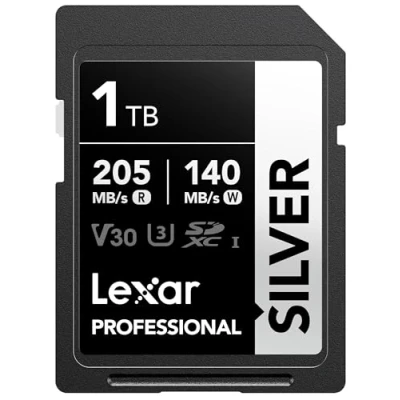 Image of Lexar 1TB SD Card SILVER, Up to 205MB/s Read, 140MB/s Write, SDXC UHS I Memory Card, Class 10, U3, V30, for Professional Photographers, Videographers, Enthusiasts