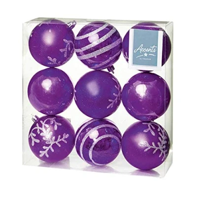 Image of Christmas Tree Decoration 9 Pack 80mm Baubles Purple